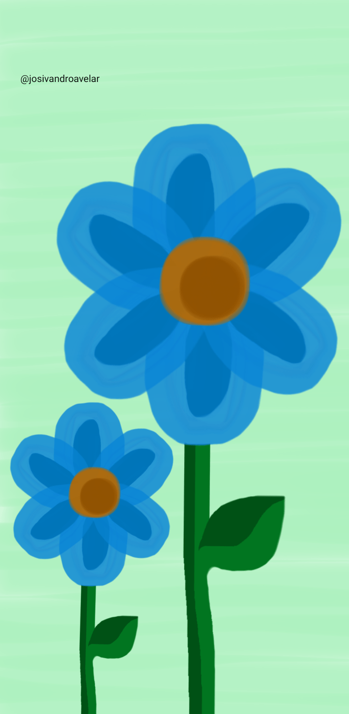Artes digitais: flores azuis 1 Flores azuis em um fundo verde.