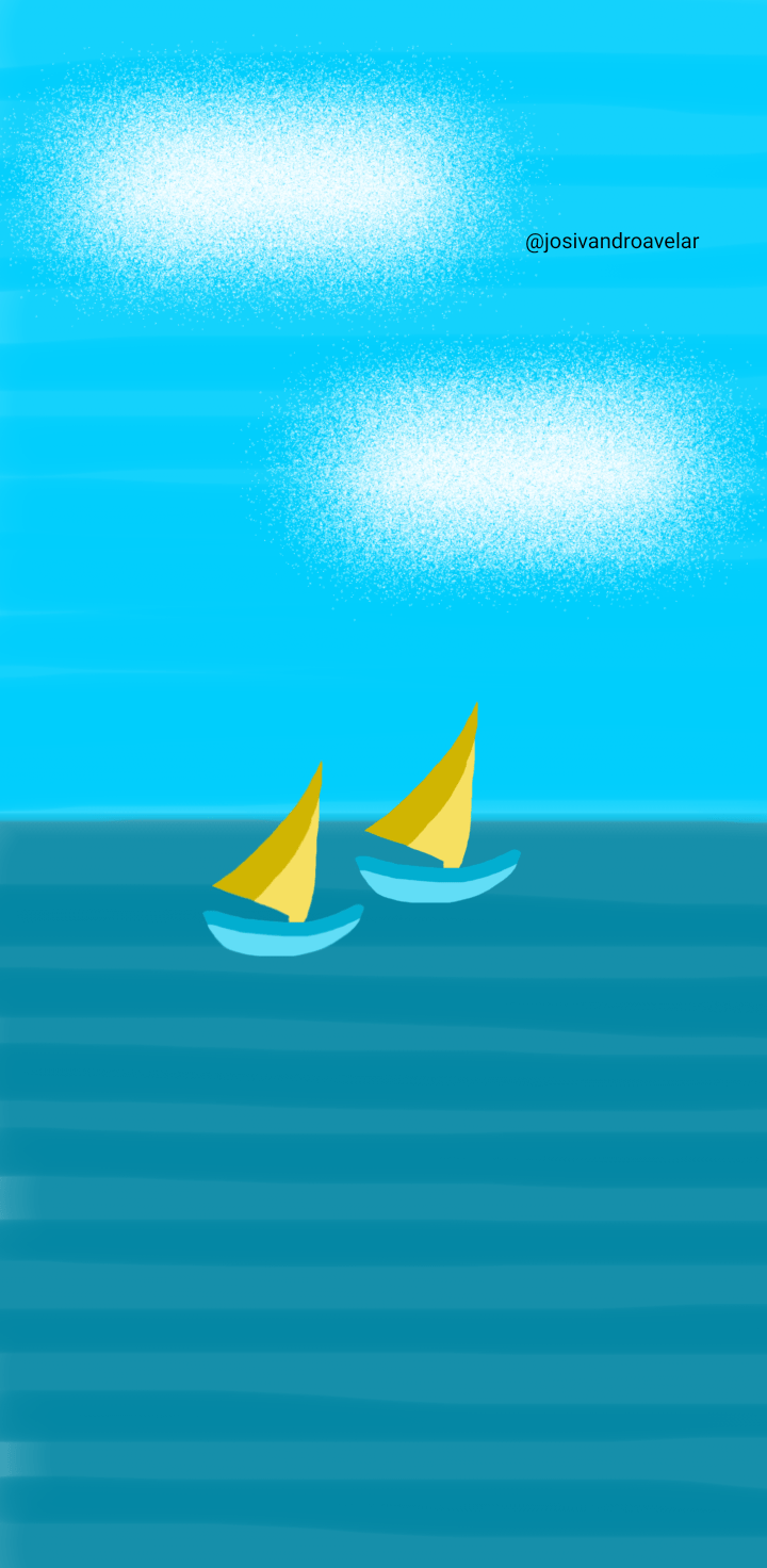 Artes digitais: barcos a navegar pelo mar 1 Desenho de barcos a navegar pelo mar.