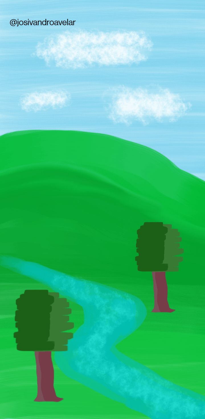 Artes digitais: curso do rio 1 A vida segue no curso de um rio.