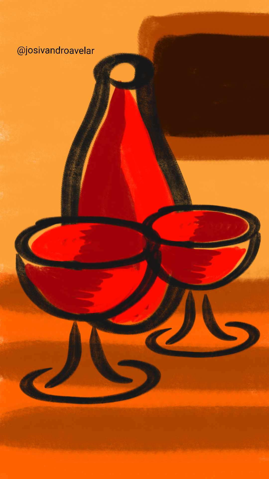 Artes digitais: vinho (com vídeo) 1 Uma garrafa e duas taças de vinho.