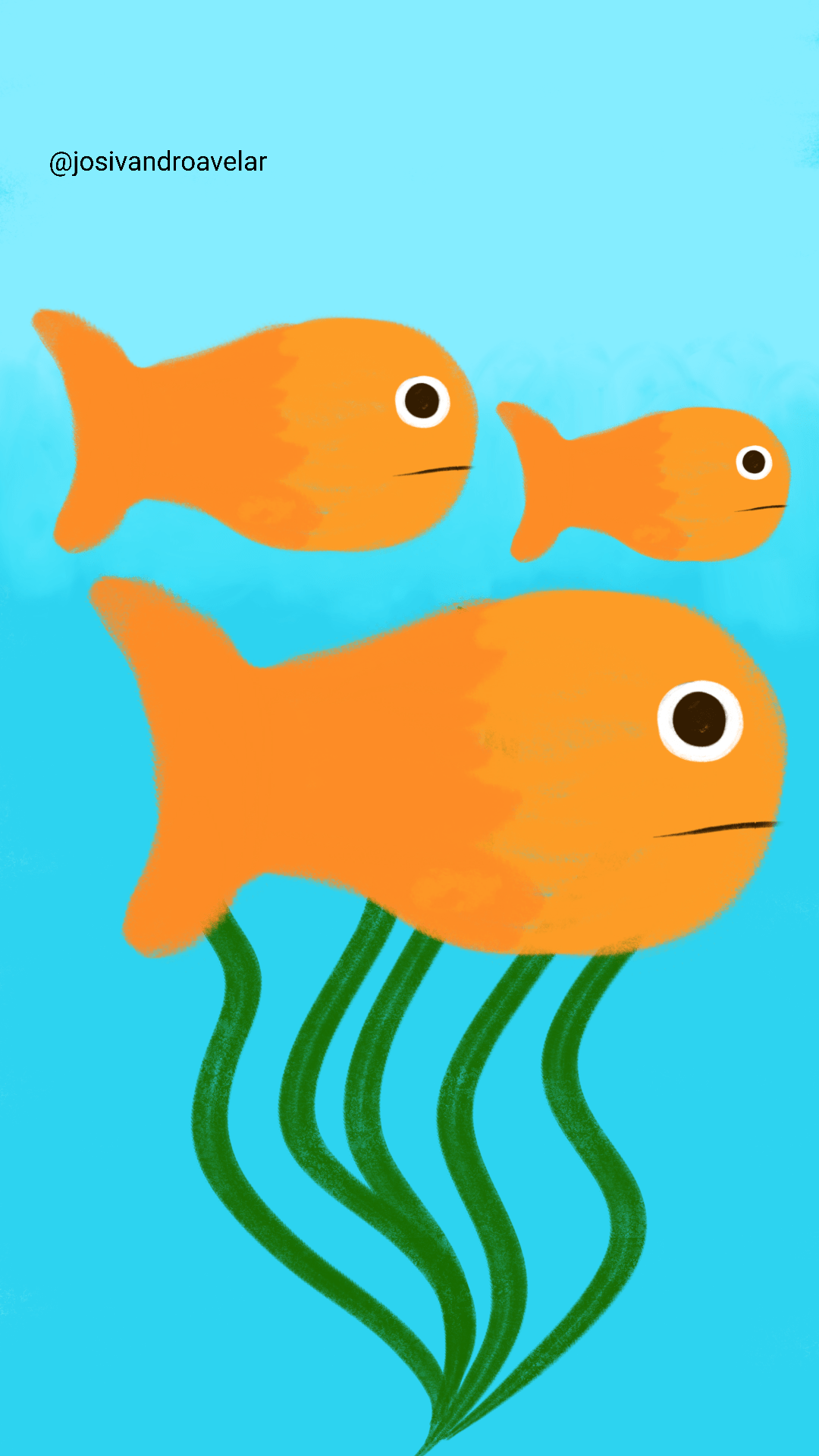 Artes digitais: cardume 1 Desenho de um cardume de peixes.