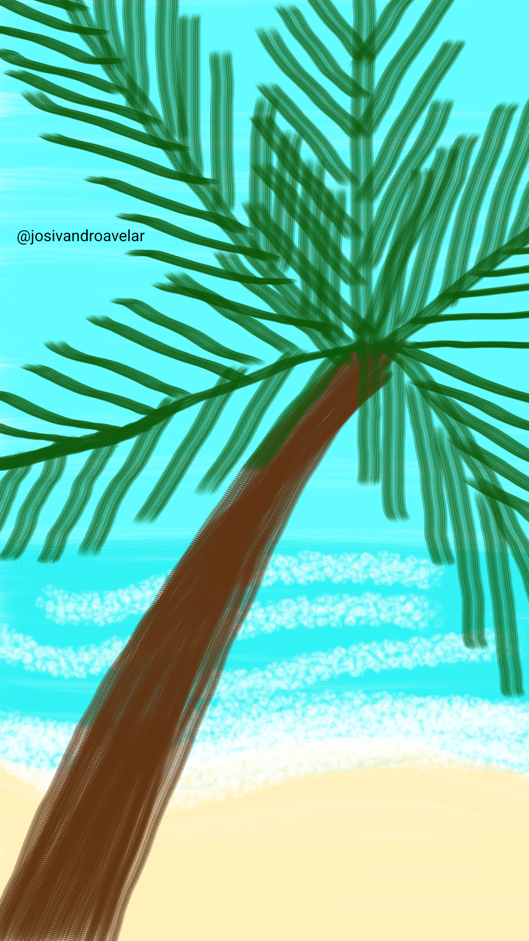 Artes digitais: sombra e água fresca 1 Sombra e água fresca, quem não quer? Desenho de um coqueiro em cenário praiano.
