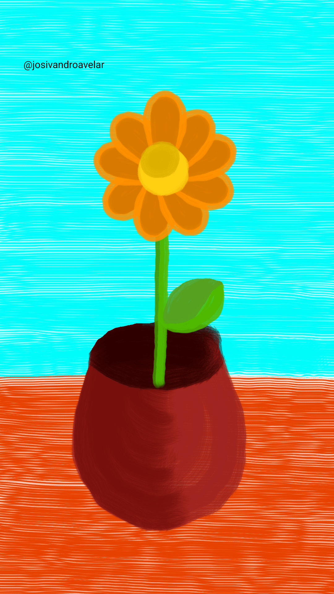 Artes digitais: vaso com flor laranja 1 Desenho de um vaso com uma flor laranja.