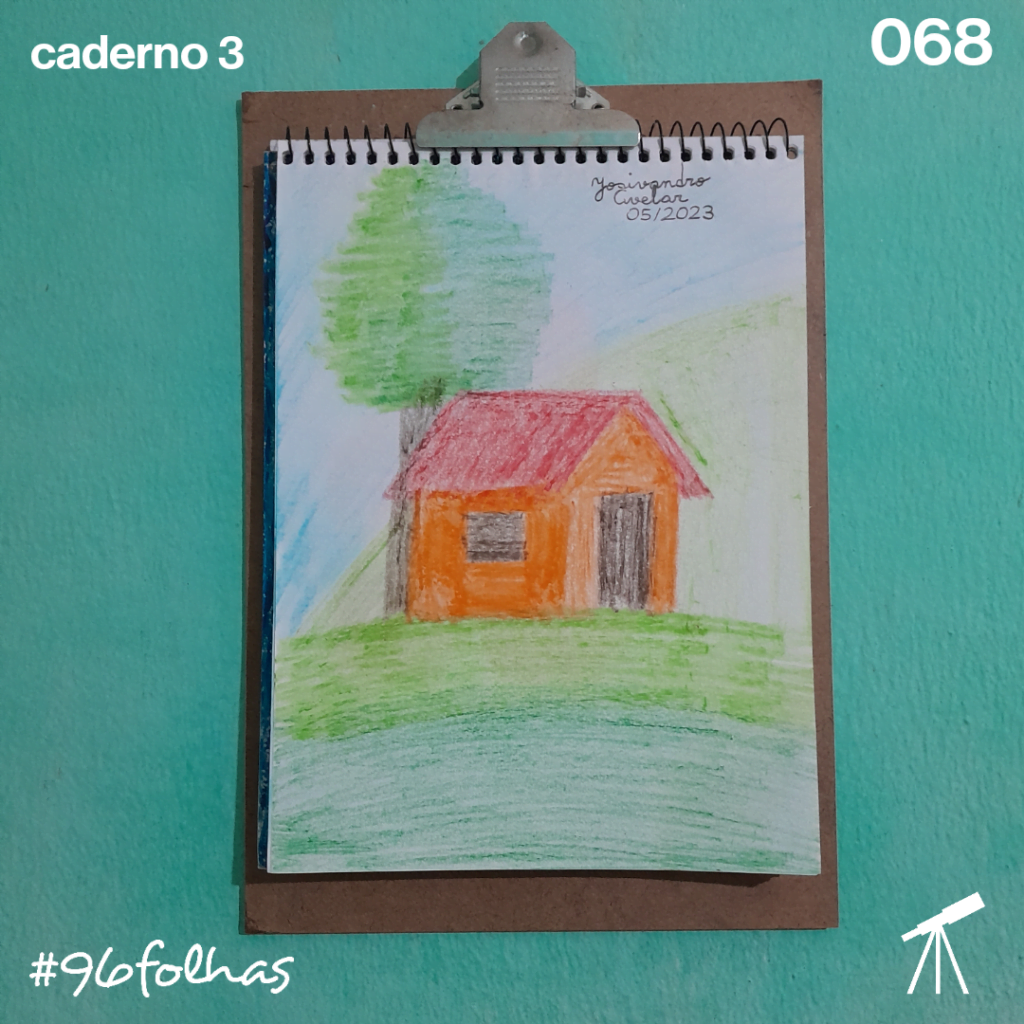 #96folhas- Casa no meio da serra 1 Desenho de uma casa no meio da serra.