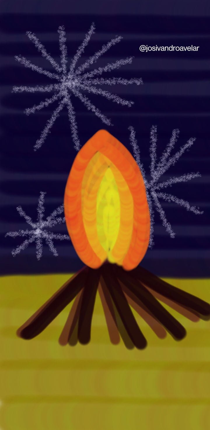 Artes digitais: Viva São João! 1 Desenho de uma fogueira com fogos. Viva São João!