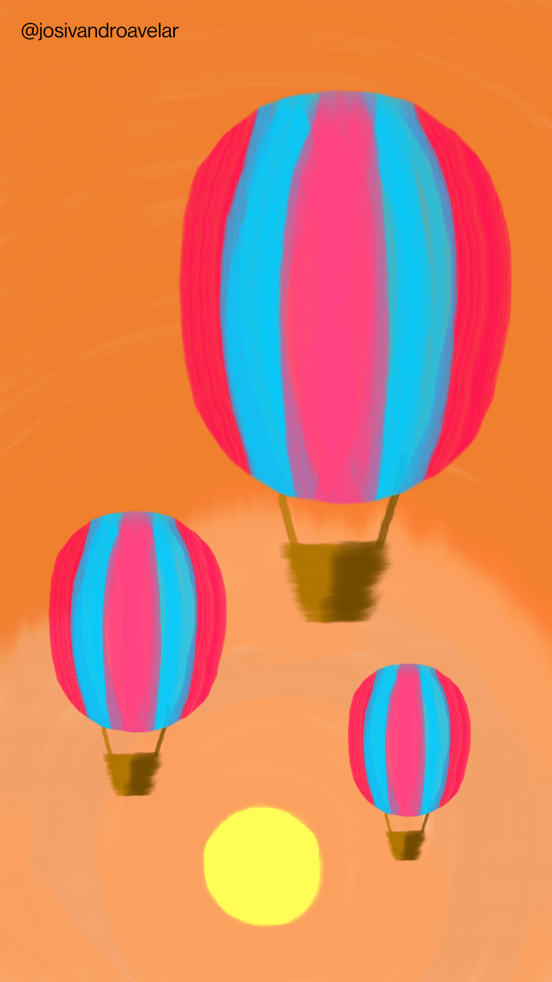 Artes digitais: colorido dos balões ao amanhecer 1 O colorido dos balões ao amanhecer ilustrado em um desenho.