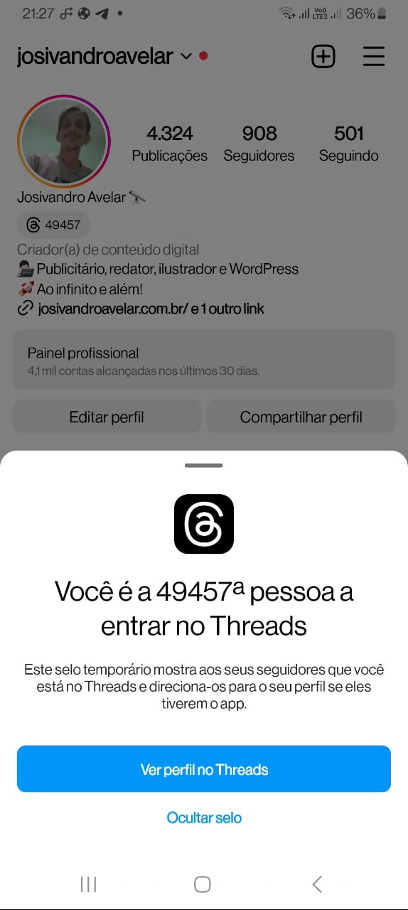 Eu sou o usuário 49.457 do Threads.