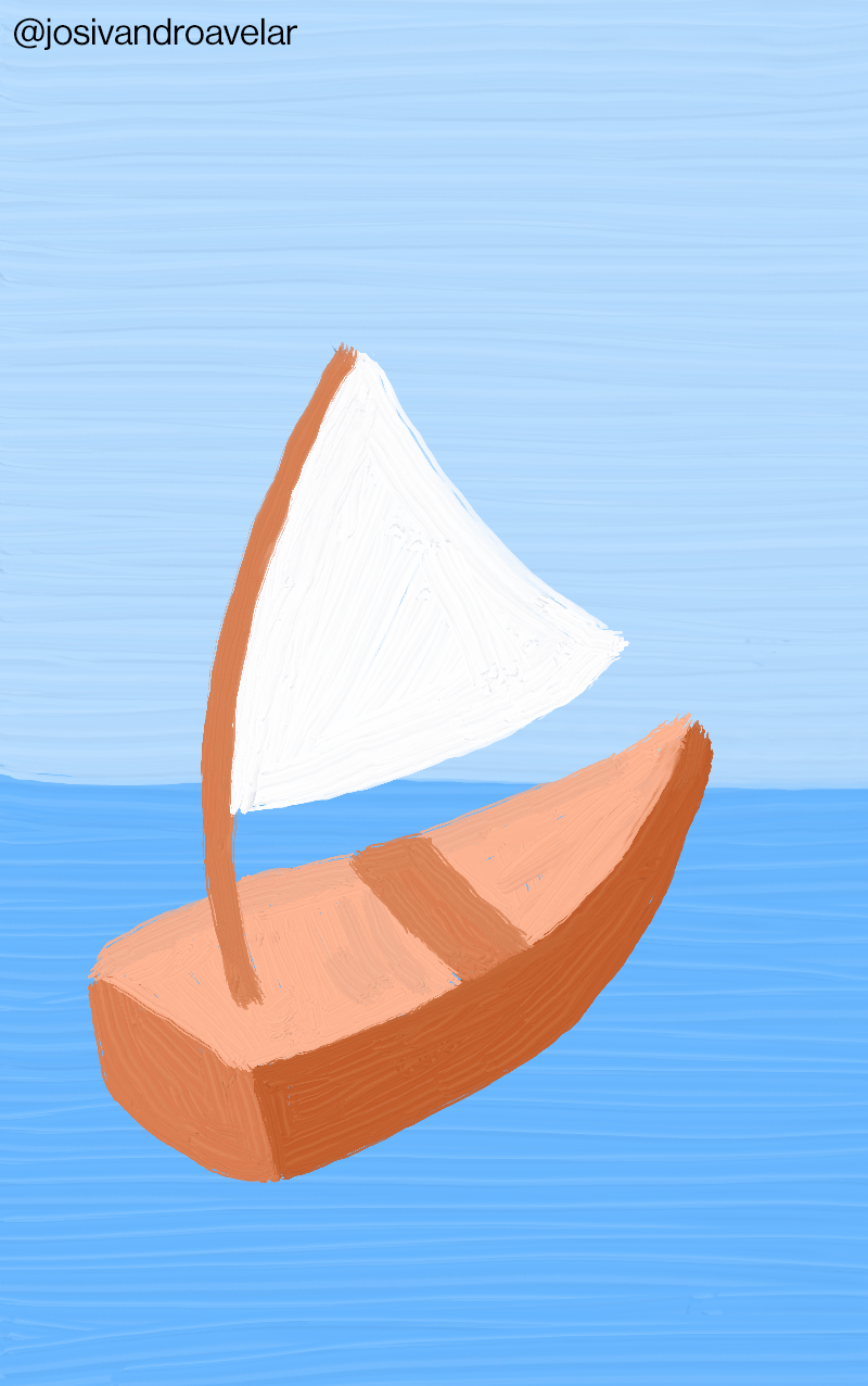 Artes digitais: jangada em alto mar 1 Desenho de uma jangada em alto mar.