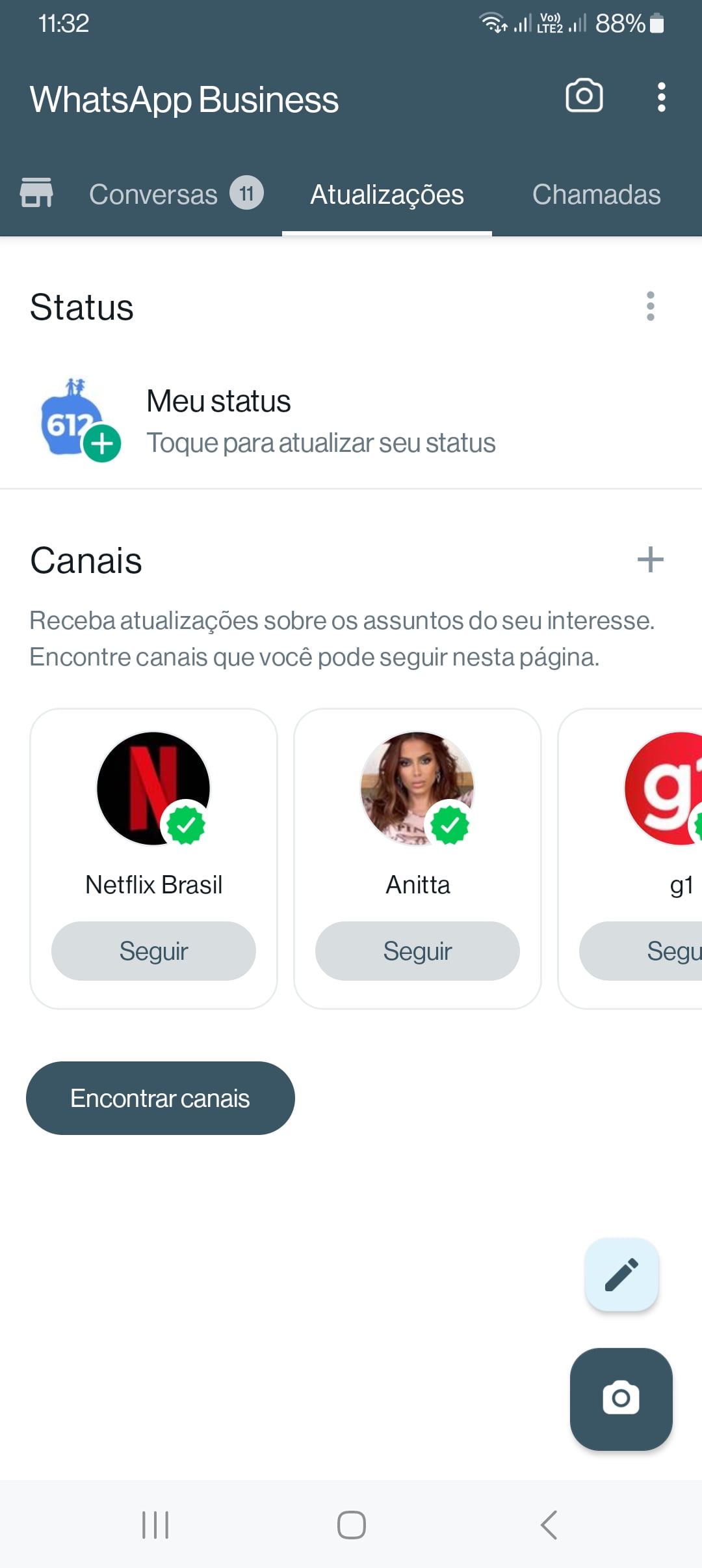Como criar um canal no WhatsApp 1 Aba de atualizações do WhatsApp.