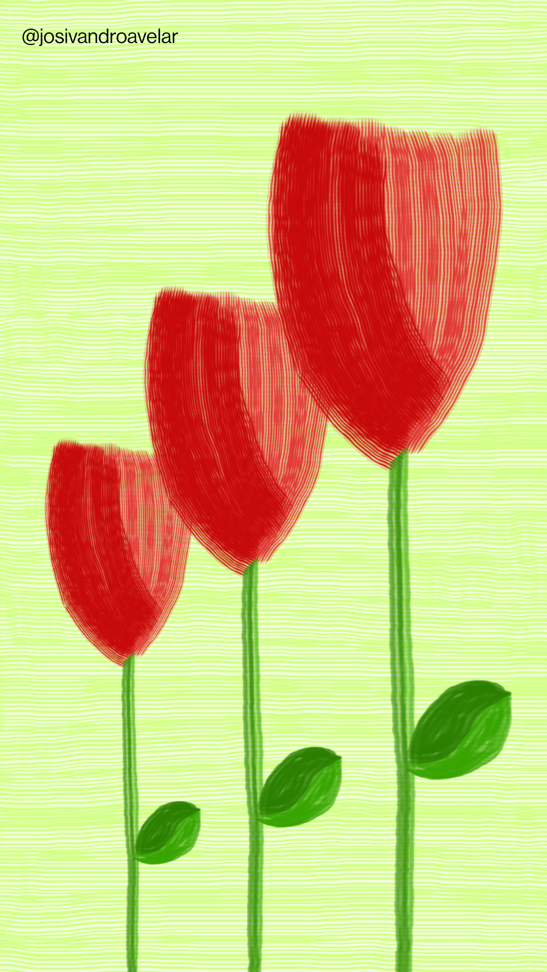 Artes digitais: três tulipas vermelhas 1 Desenho de três tulipas vermelhas.