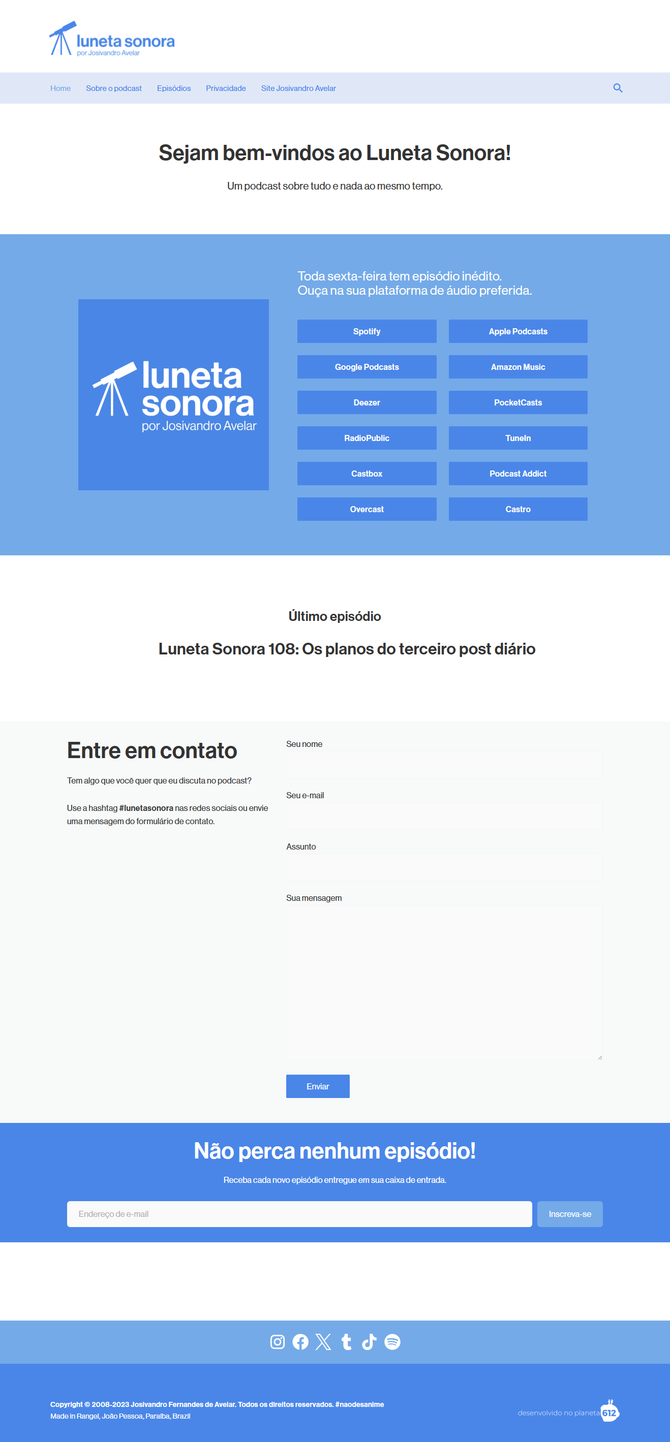 Enfim cá está: o novo site do Luneta Sonora 1 Panorama geral da home do site Luneta Sonora.