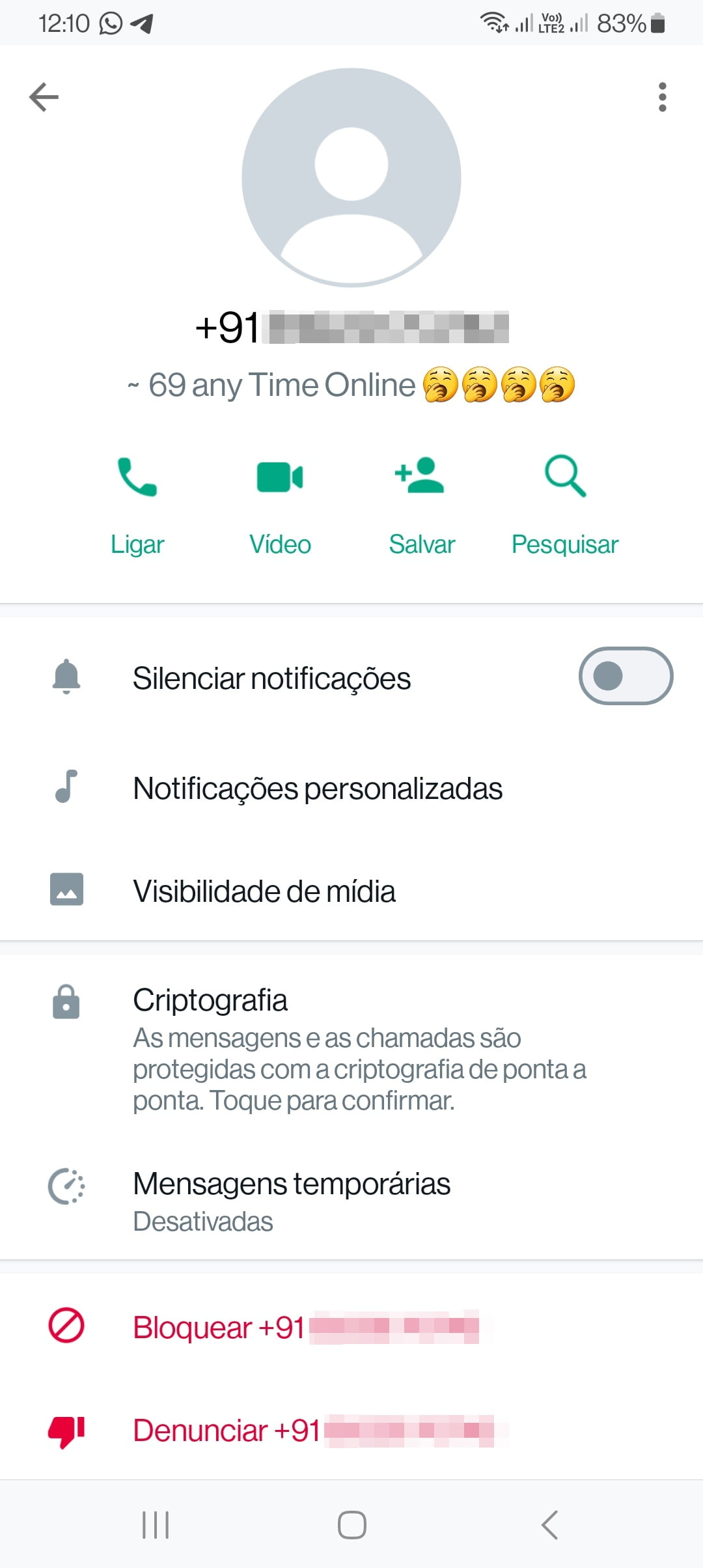 Mais um golpe manjado no WhatsApp 2 Print do contato que enviou a mensagem no WhatsApp, com o número borrado.