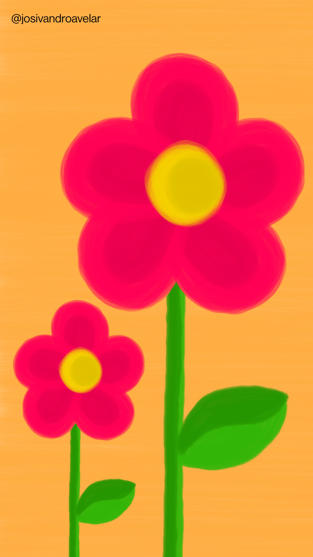 Artes digitais: sinta as flores 1 Sinta as flores no desenho de hoje, que traz duas flores de cor magenta sob fundo laranja.
