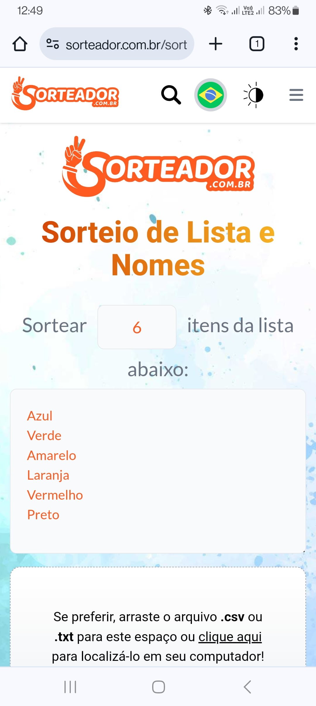 Luneta Sonora 111: O sorteio das cores 3 Print do sorteio.