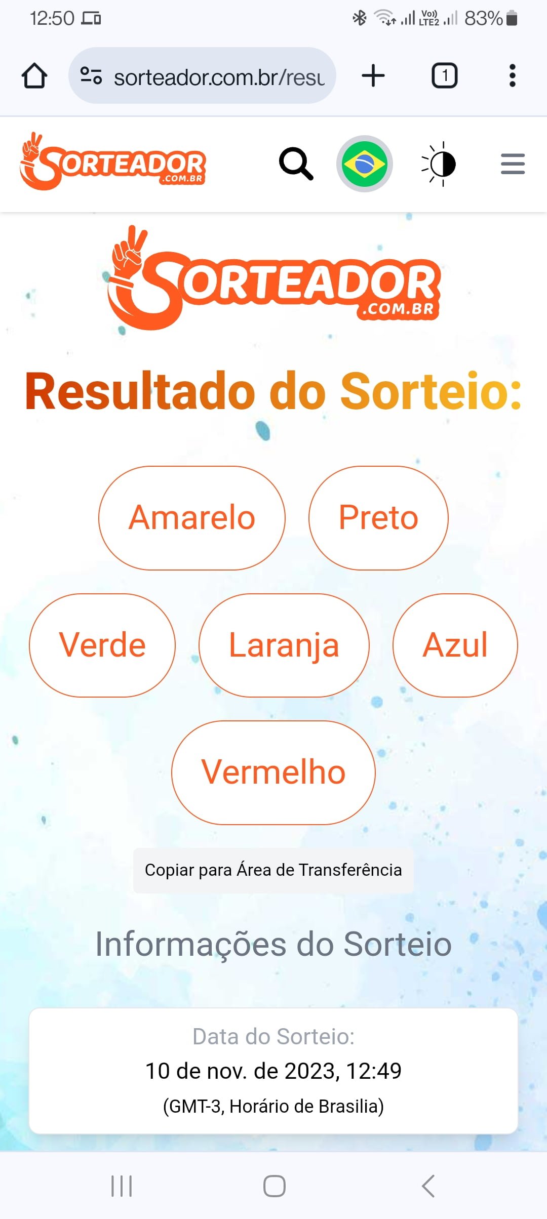 Luneta Sonora 111: O sorteio das cores 4 Print do resultado do sorteio.