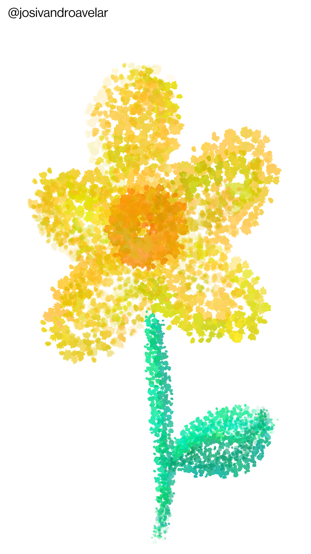 Artes digitais: pingos de vida 1 Uma flor desenhada com pingos, em fundo branco, representando pingos de vida.