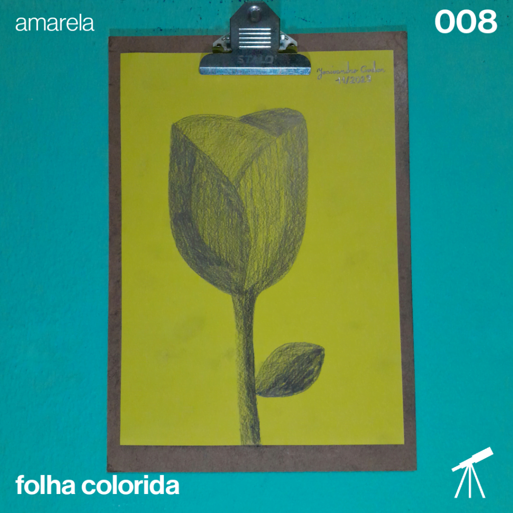#FolhaAmarela 008 - Uma tulipa 1 Desenho de uma tulipa que eu fiz com lápis grafite sobre uma folha de cor amarela.