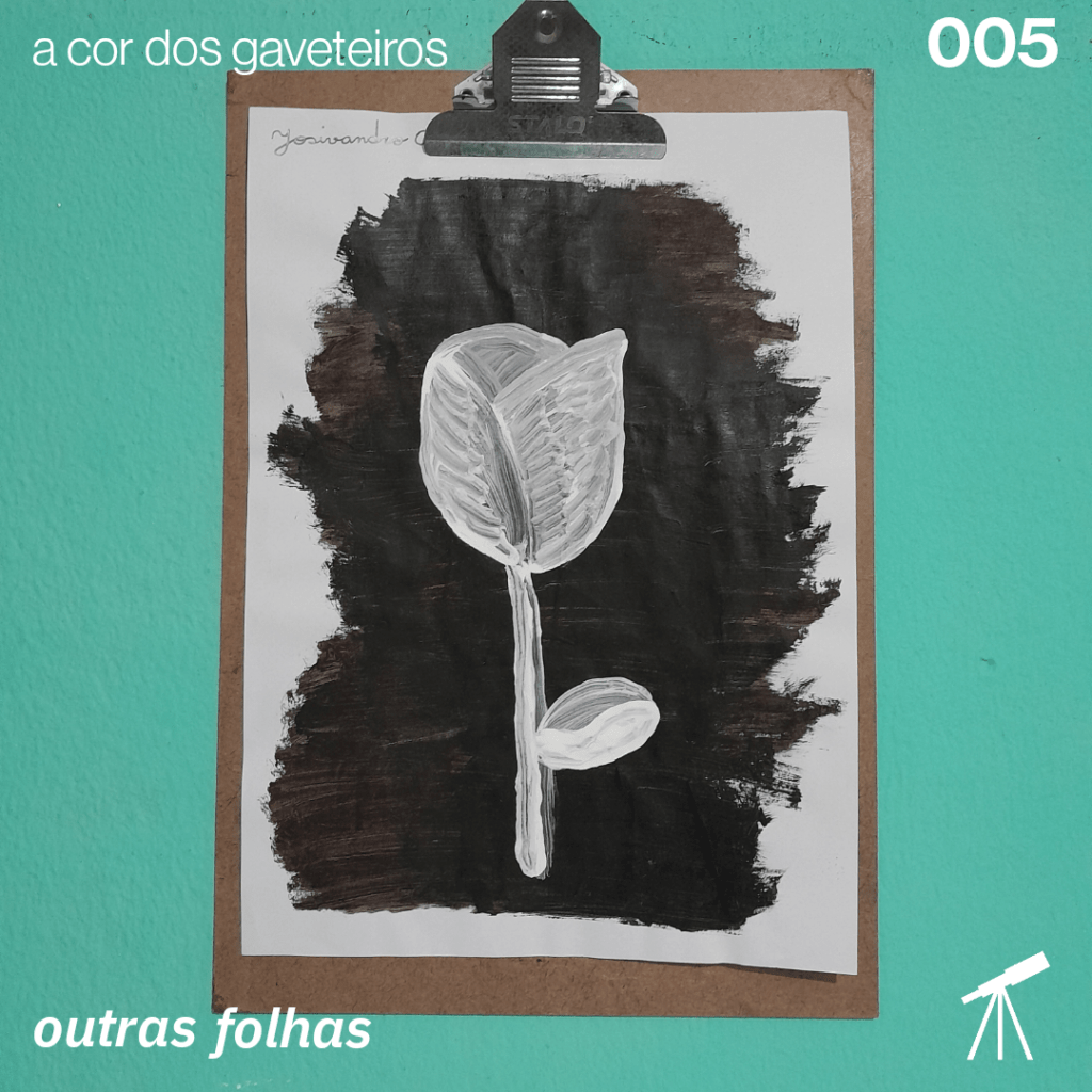 A cor dos gaveteiros - 005: A presença da rosa 1 Pintura de uma rosa branca em um fundo marrom pintado em papel sulfite.