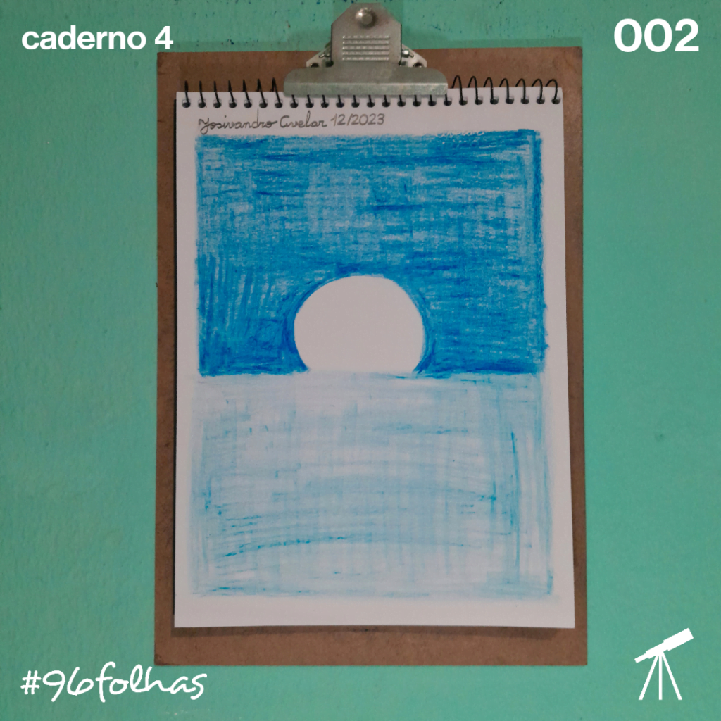 #96folhas caderno 4 – 002: Cenário de luar 1 Desenho de um cenário de luar.