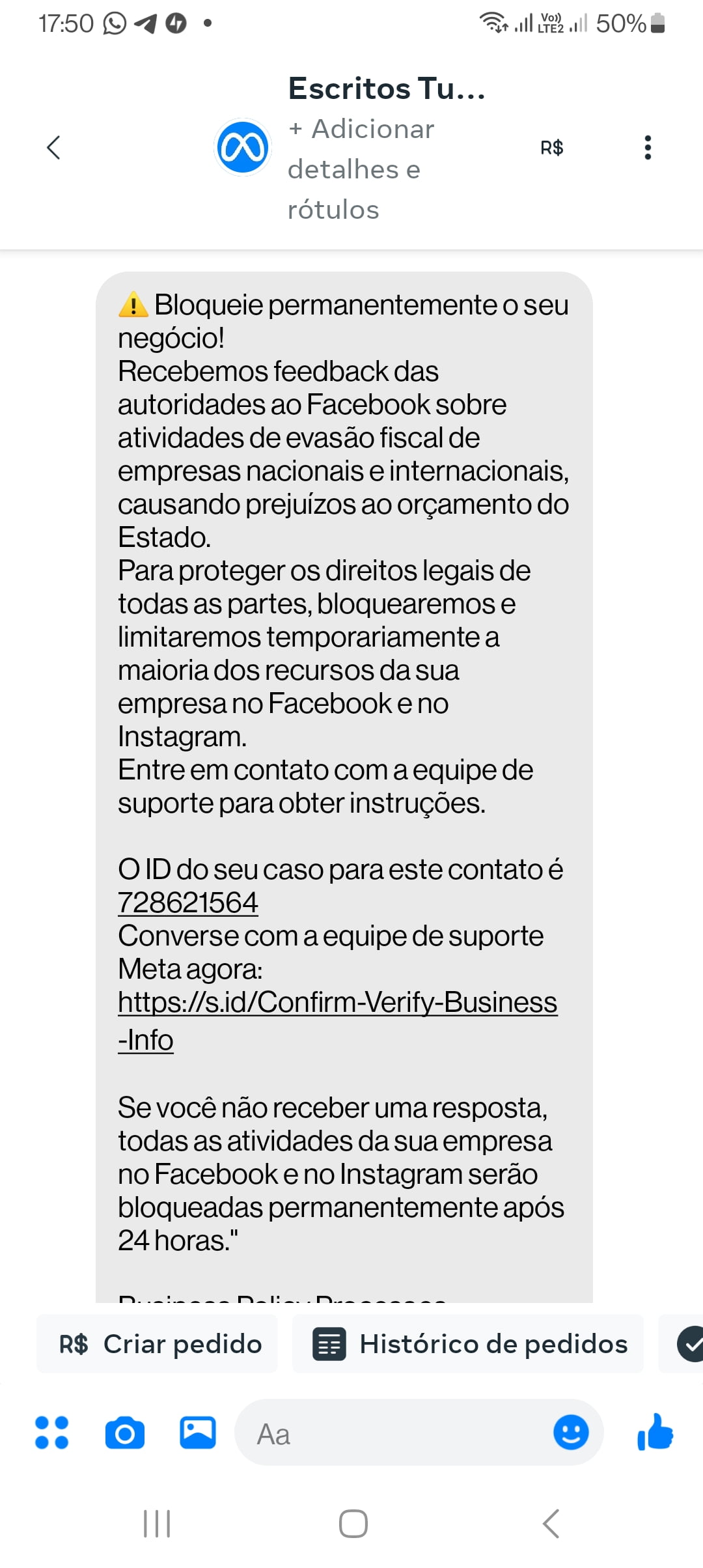 #ContentTalks: Mensagens duvidosas no inbox das páginas do Facebook 3 Mais uma mensagem fraudulenta que enviaram para este editor.