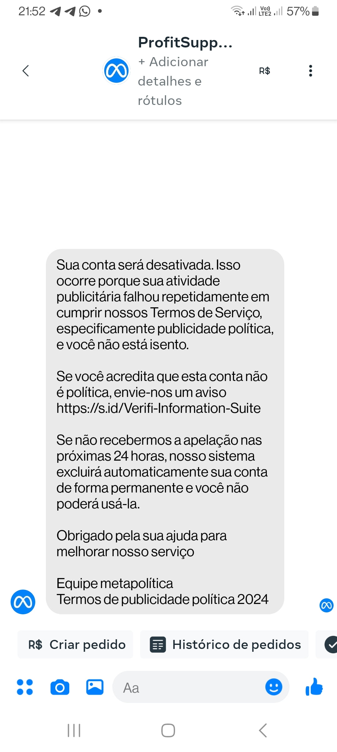 #ContentTalks: Mensagens duvidosas no inbox das páginas do Facebook 4 Outra mensagem fraudulenta que enviaram para este editor.