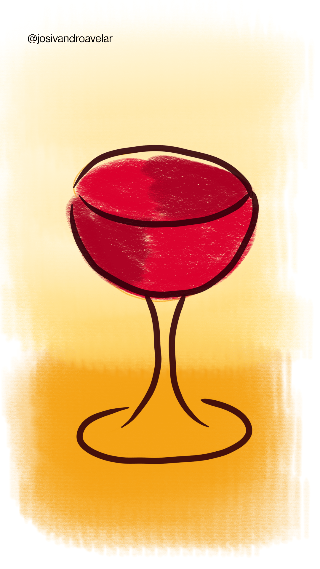 Artes digitais: taça de vinho da quarta-feira 1 Uma taça de vinho com um cenário com tons amarelos ao fundo.