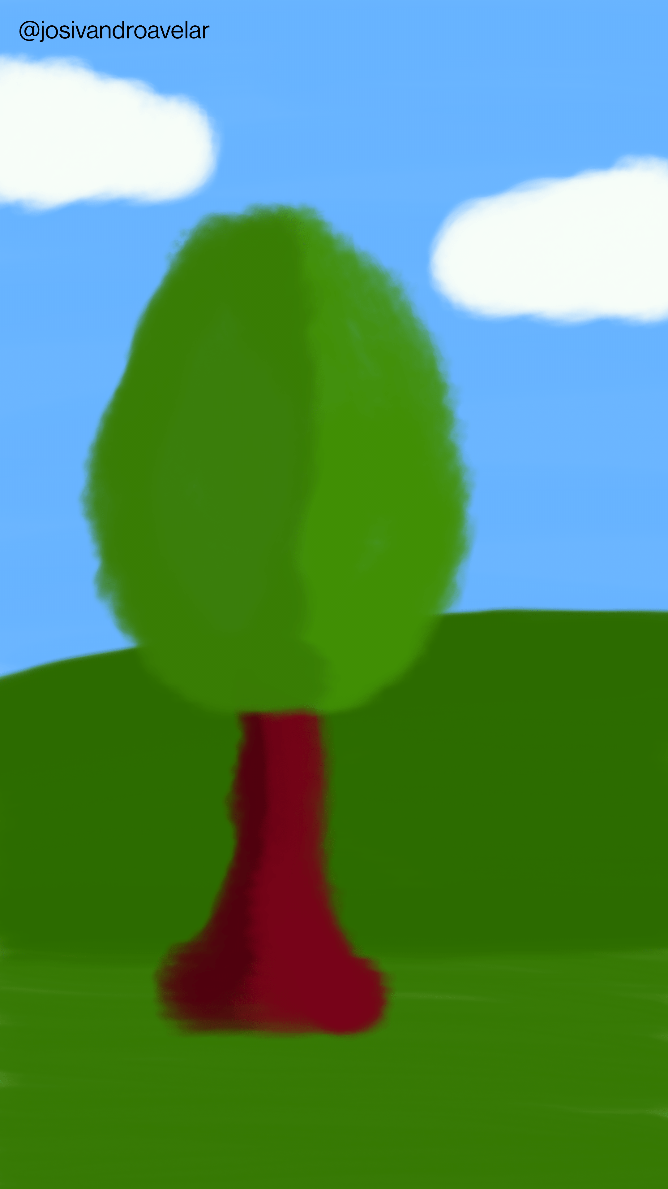 Artes digitais: deixa eu fazer a minha paisagem 1 Imagem de uma árvore na frente de um morro, com duas nuvens no céu. Deixa eu fazer a minha paisagem.