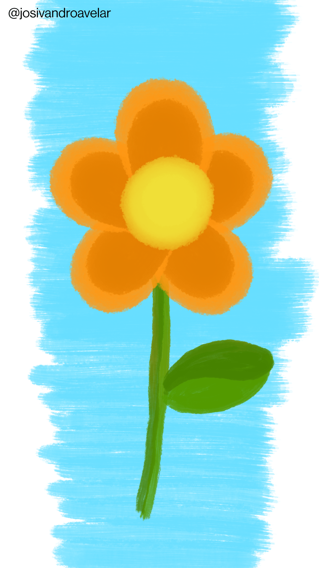 Artes digitais: a vida em cores 1 Desenho de uma flor alaranjada sobre um fundo com pinceladas azuis sobre uma base branca, representando a vida em cores.