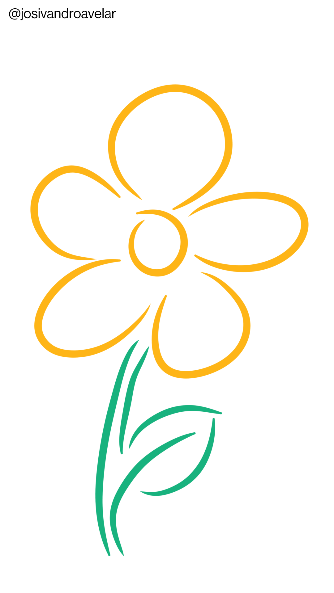 Artes digitais: traços de uma flor amarela 1 Uma flor feita com traços em amarelo e verde. São traços de uma flor amarela.