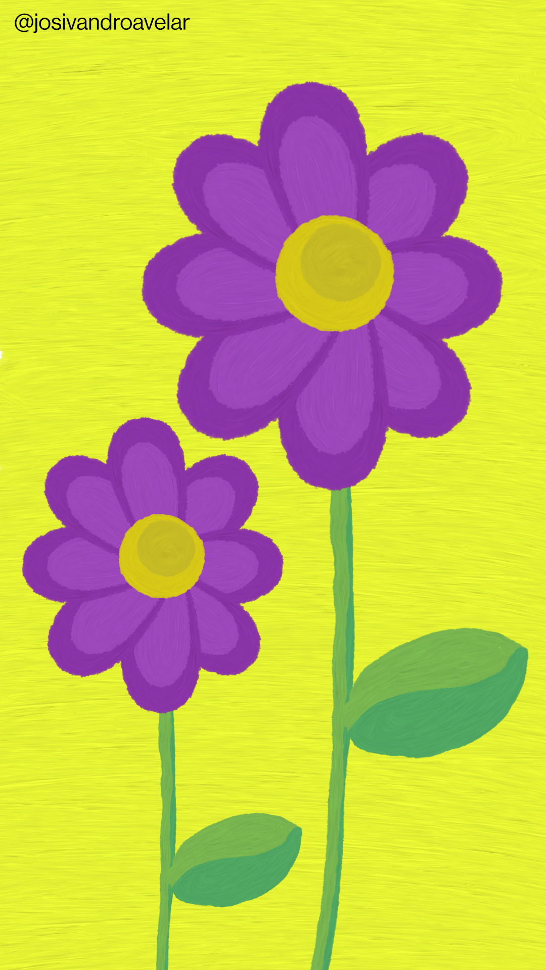 Artes digitais: flores vivas 1 Flores de cor violeta sobre fundo amarelo, representando flores vivas.