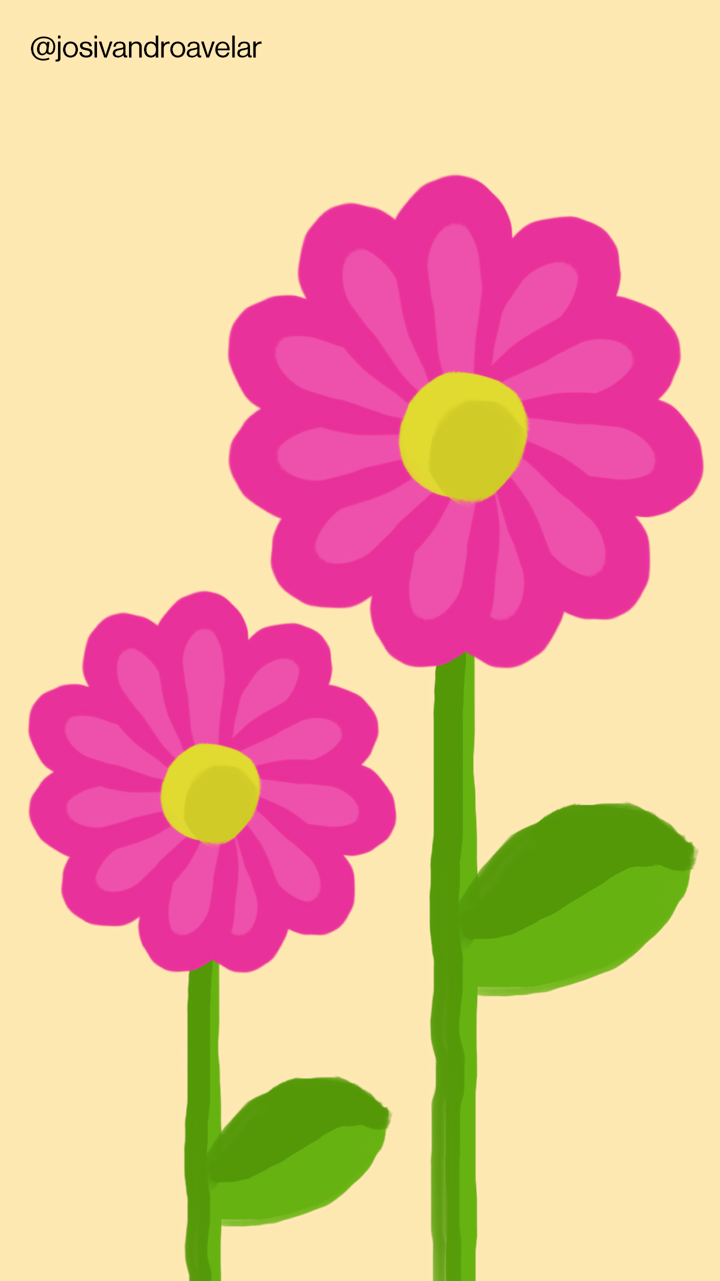 Artes digitais: riquezas do jardim 1 Desenho de duas flores de cor magenta tendo fundo de tom creme, representando as riquezas do jardim.