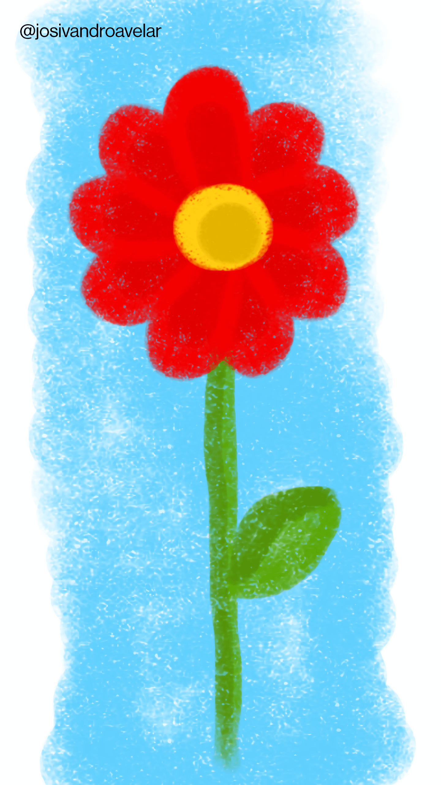 Bora desenhar? #035 1 Desenho de uma flor de pastel vermelha em um fundo azul e branco.
