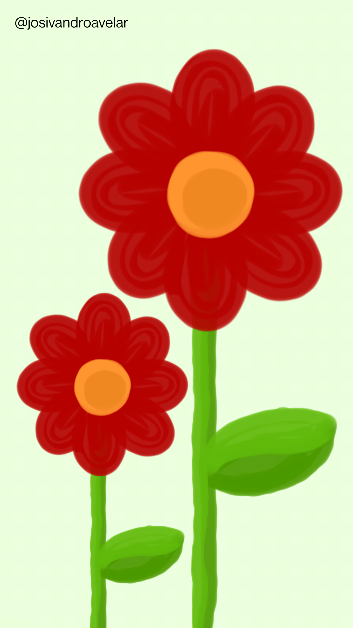 Bora desenhar? #038 1 Flores são flores. São duas flores vermelhas sobre fundo verde claro.