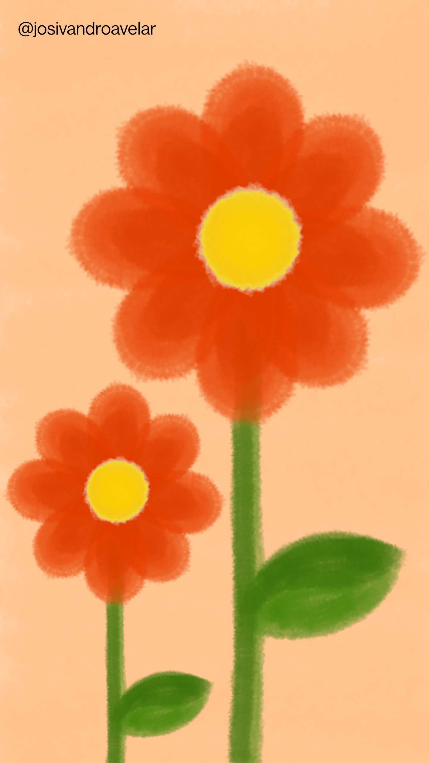 Bora desenhar? #040 1 Desenho de duas flores vermelhas sobre fundo alaranjado, as flores que eu esqueci de postar em janeiro.