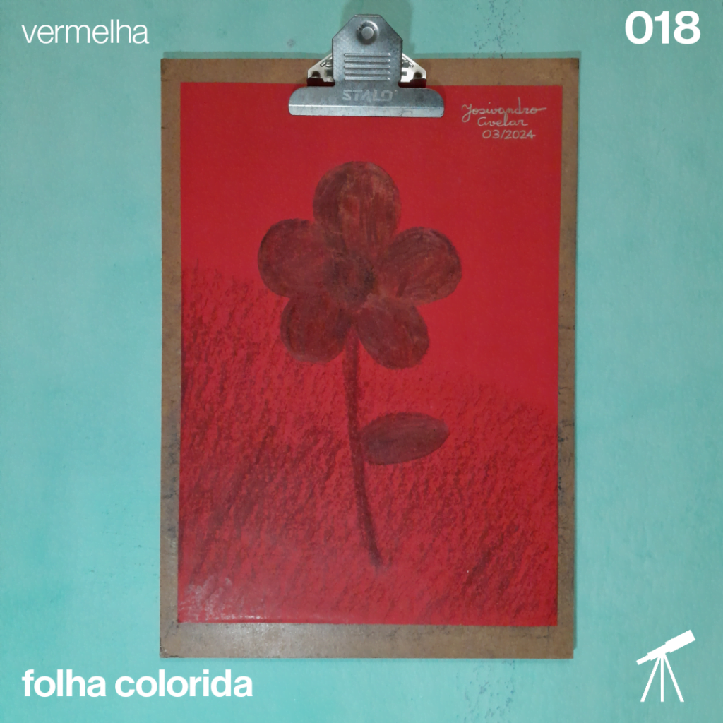 #FolhaVermelha 018 - Uma flor na imensidão 1 Desenho de uma flor preta na imensidão da cor vermelha.