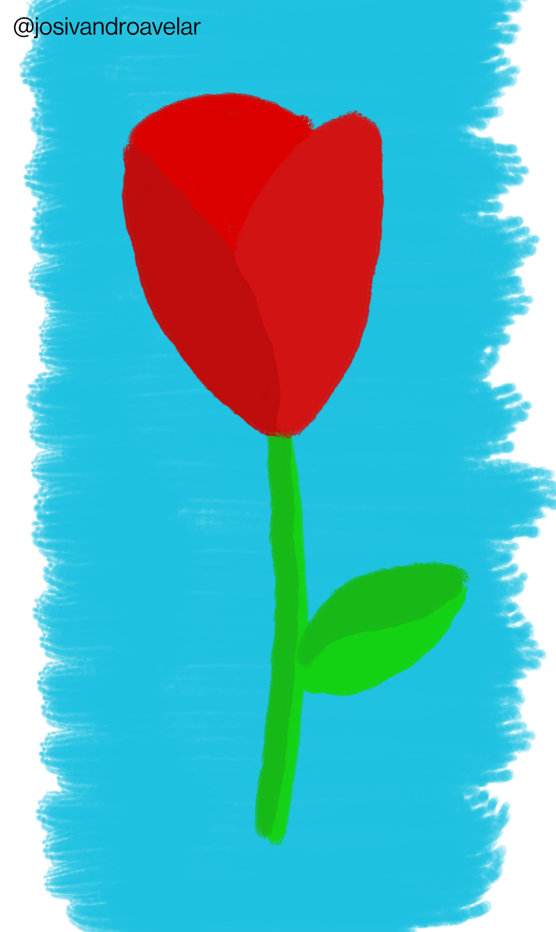 Artes digitais: os traços de sempre 1 Desenho de uma rosa vermelha sobre um fundo azul pintado, representando os traços de sempre.