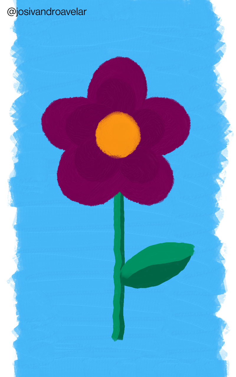 Artes digitais: cinco pétalas 1 Uma flor lilás com cinco pétalas, sob um fundo azul pincelado.