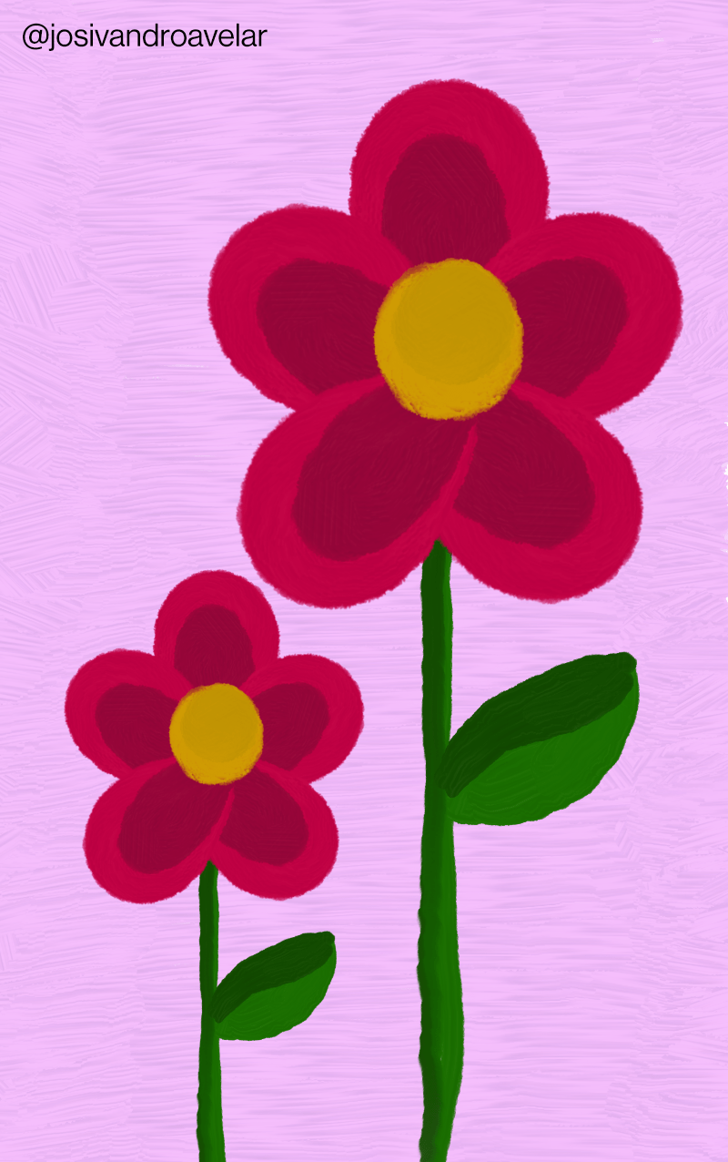 Artes digitais: textura 1 Desenho de duas flores vermelhas sob fundo lilás simulando textura.