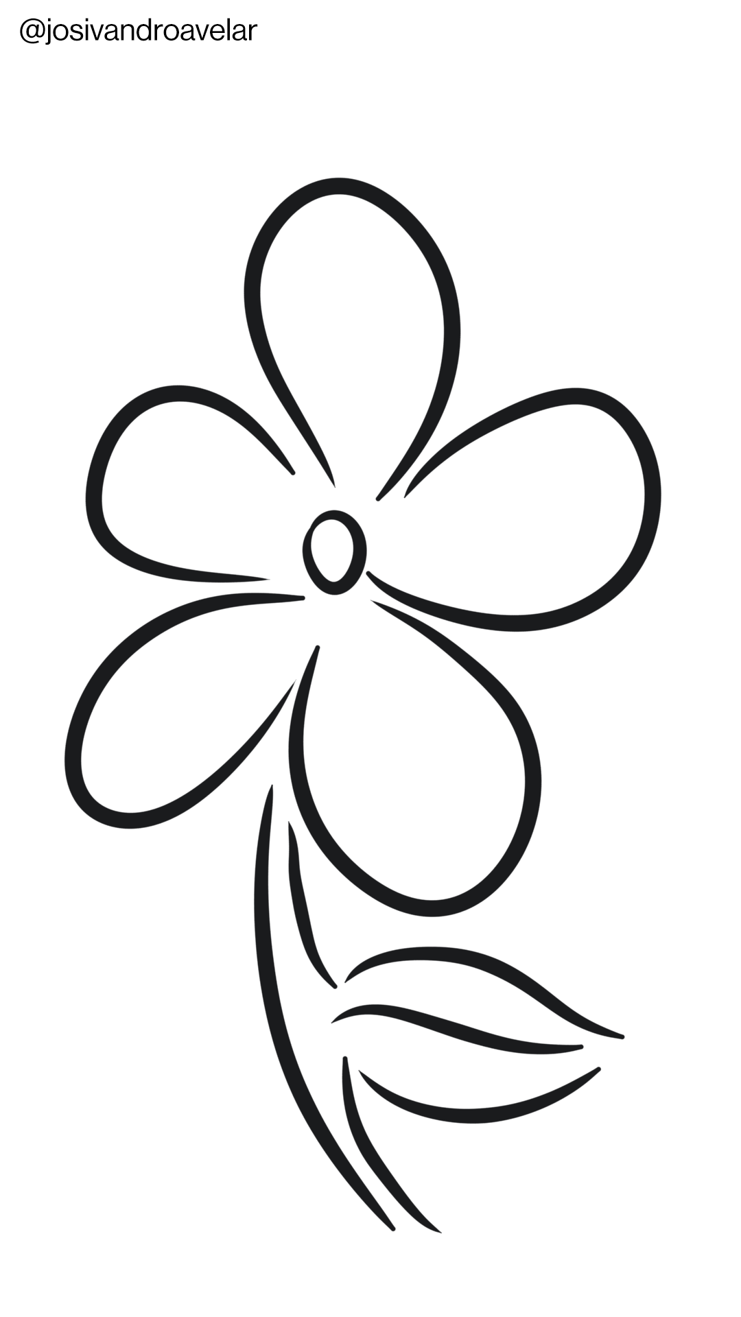 Artes digitais: traços e contornos 1 Desenho de uma flor feita com traços e contornos pretos em um fundo branco.