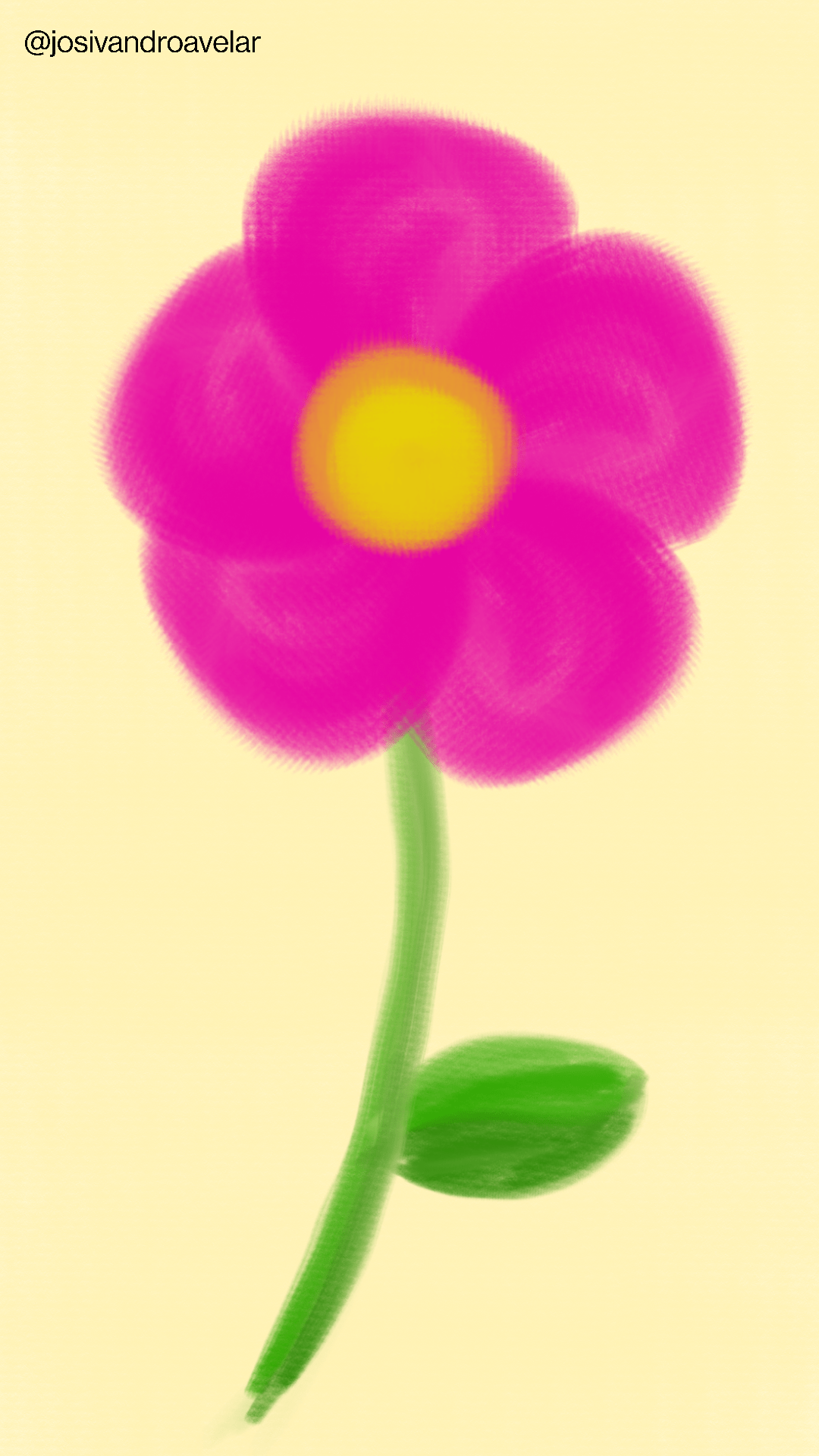 Artes digitais: alegria em criar 1 Desenho de uma flor magenta sobre fundo creme, representando a alegria em criar.