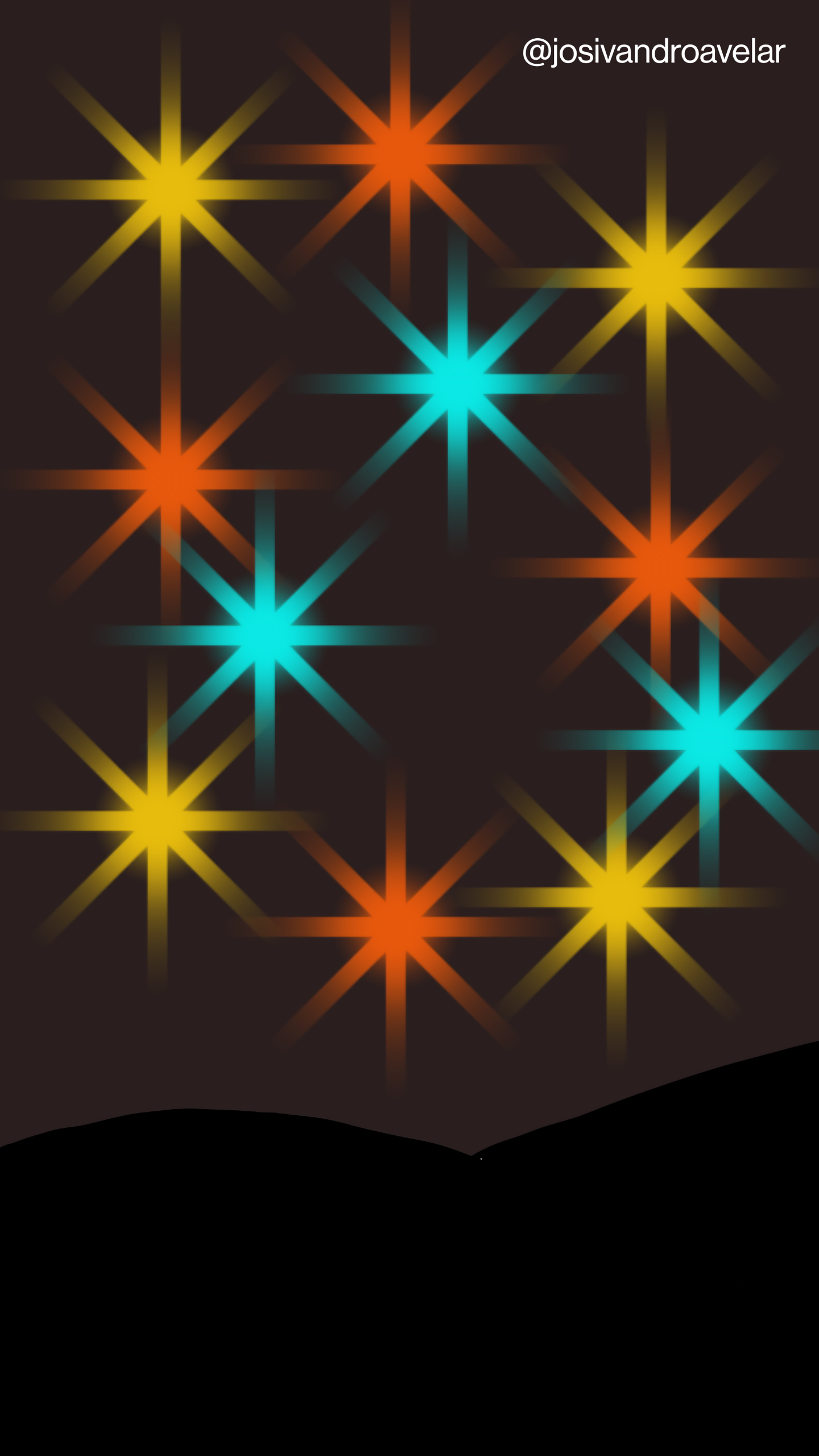 Artes digitais: o brilho das noites de junho 1 Um céu escuro com fogos de artifício em azul, amarelo e laranja, representando o brilho das noites de junho.