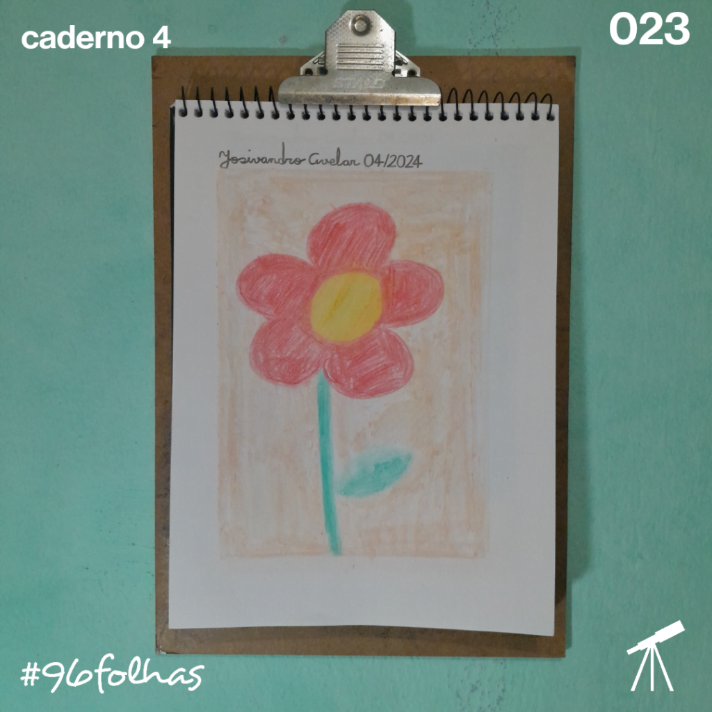 Desenho de uma flor vermelha sob fundo creme, representando o florescer.