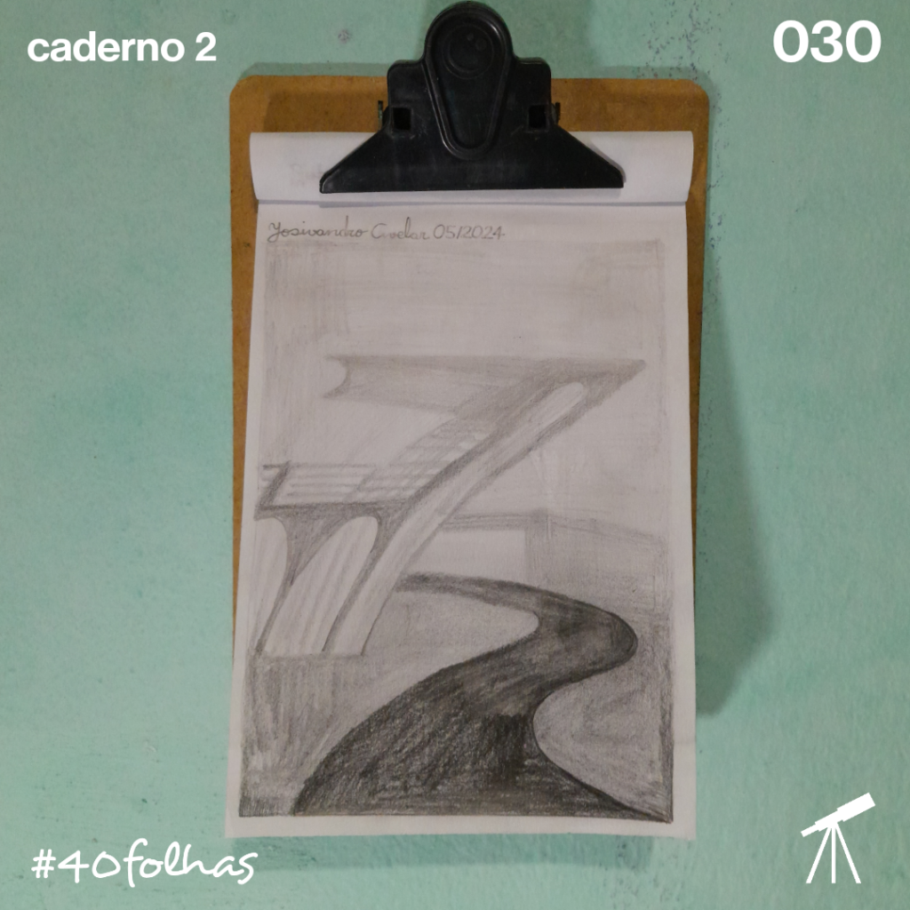 #40folhas caderno 2 - 030: Gigante de concreto 1 Reprodução de parte do Estádio Almeidão, o gigante de concreto, feito em lápis grafite.