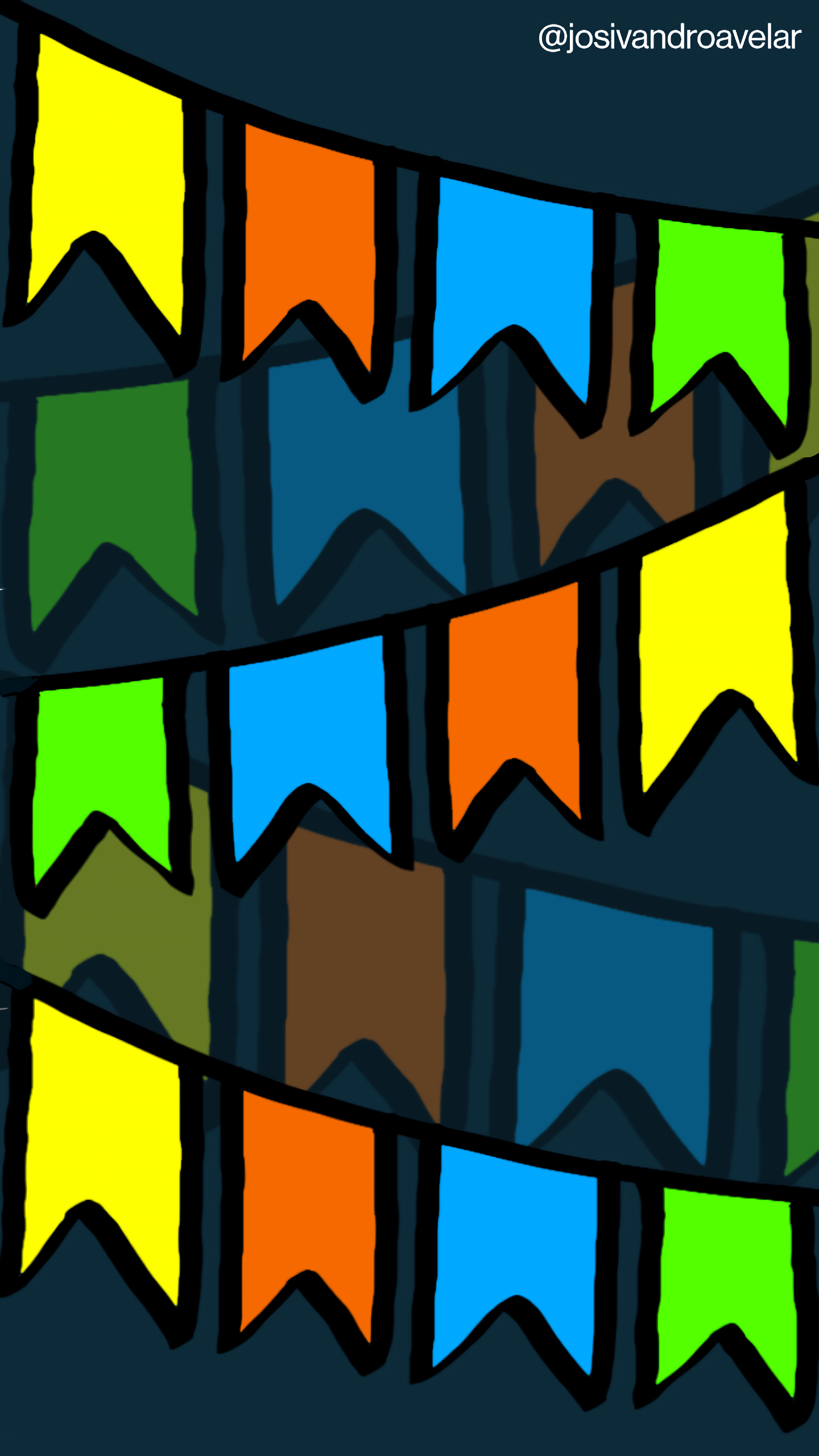 Bora desenhar? #089 1 Abram alas para o colorido da festa! Bandeirinhas nas cores amarelo, azul, laranja e verde.