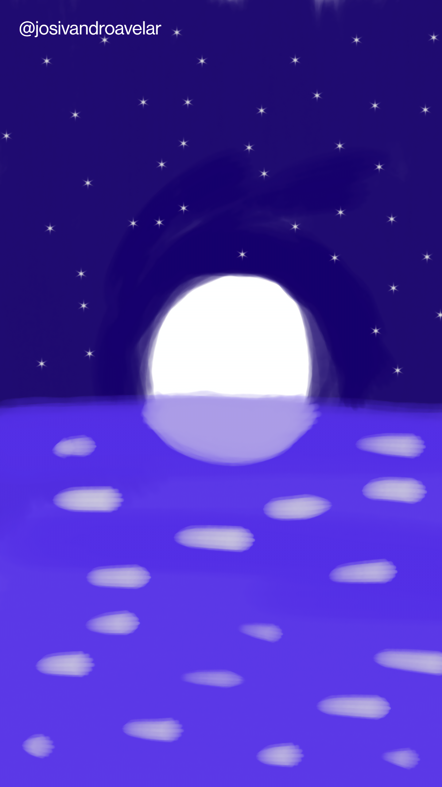 Bora desenhar? #048 1 Uma noite estrelada de Lua Cheia, que reflete no mar.