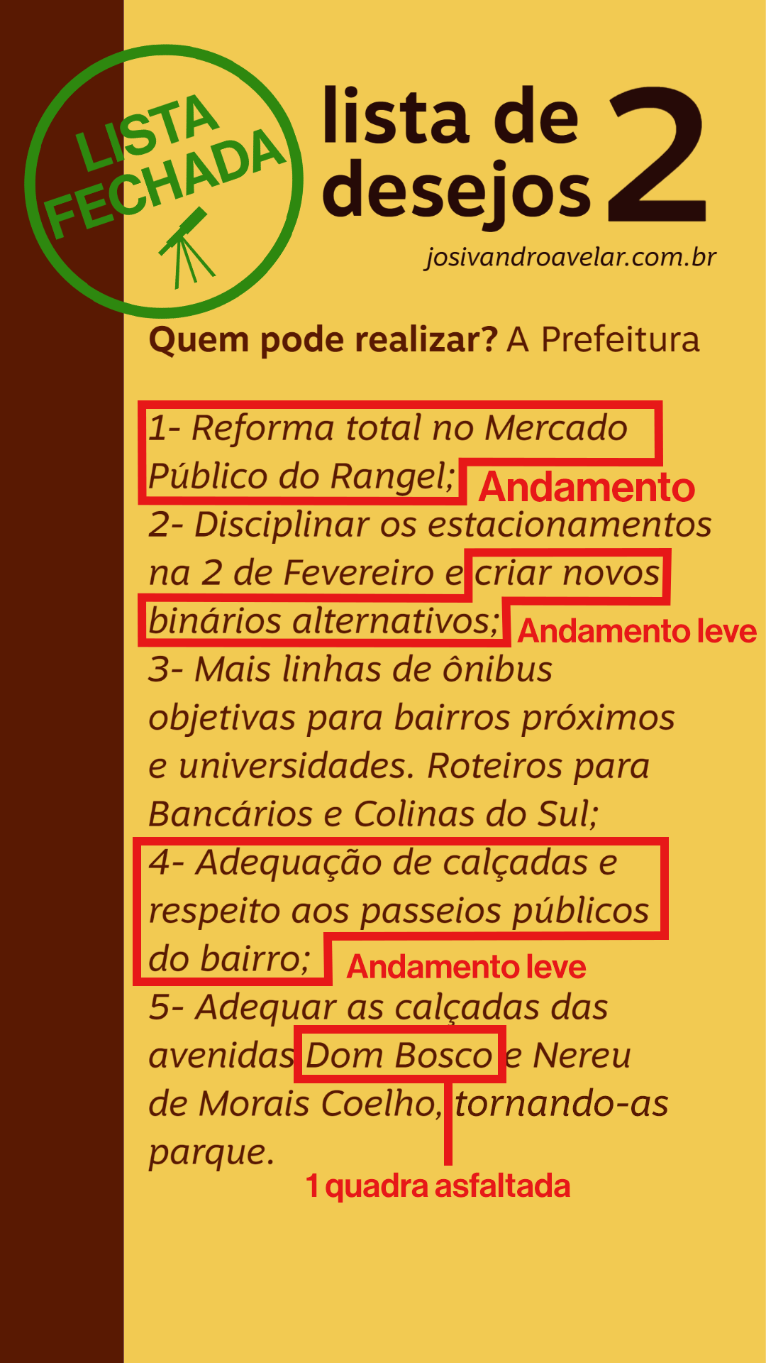 Balanço final da primeira Lista de Desejos 2020-2024 1 Primeira Lista de Desejos de Josivandro Avelar 2020-2024.