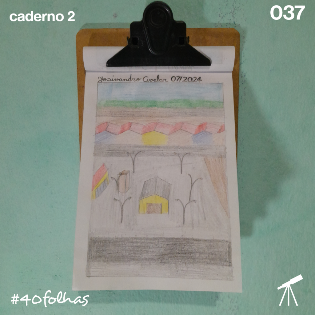 Desenho que mostra uma tomada aérea de como era a Feira do Rangel antes da ocupação por barracas fixas.