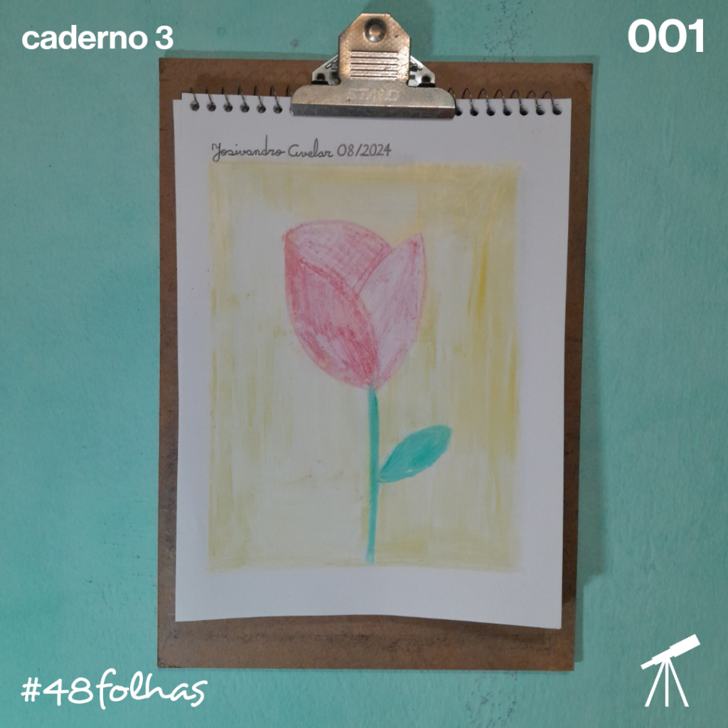 #48folhas caderno 3 - 001: Rosa tropical 1 Rosa tropical vermelha sob fundo amarelo. Primeiro desenho do terceiro caderno de #48folhas.