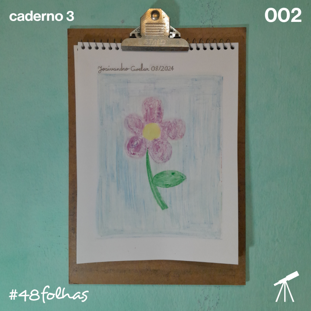 #48folhas caderno 3 - 002: Flor na imensidão azul 1 Flor na imensidão azul, com pétalas em tons de violeta.