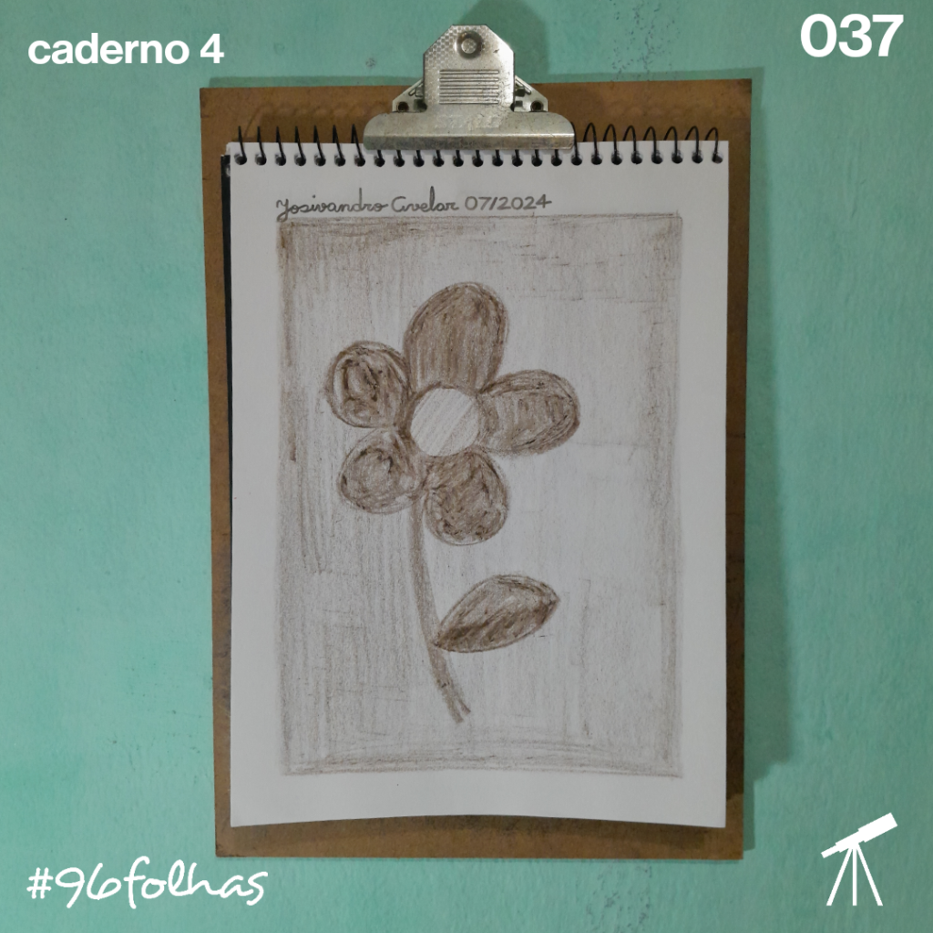 #96folhas caderno 4 - 037: Flor marrom 1 Flor marrom. Feita com giz de cera de cor marrom.